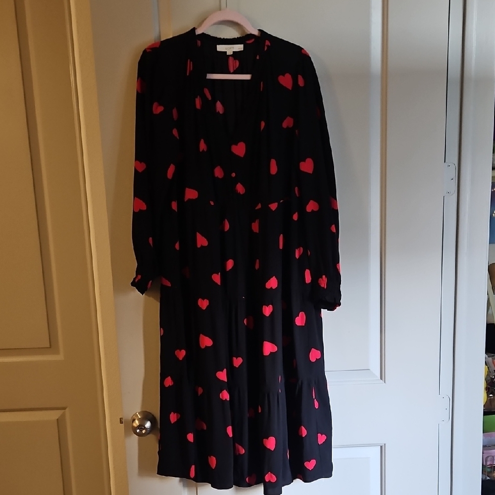 LOFT Black Dress with Red Heart Design